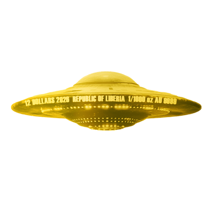 In Stock! 2026 Liberia UFO A Letter From Outer Space Shaped 1/1000 oz Gold Coin in Card