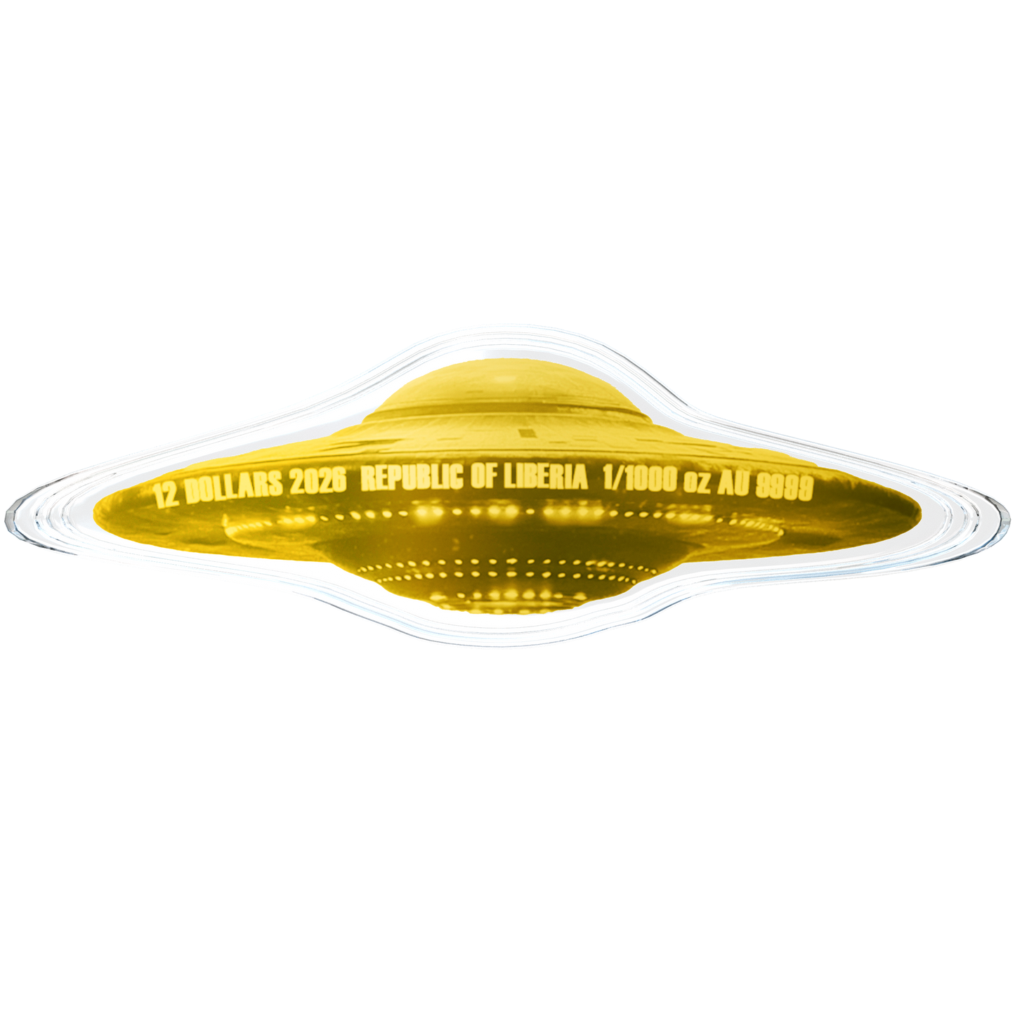 In Stock! 2026 Liberia UFO A Letter From Outer Space Shaped 1/1000 oz Gold Coin in Card