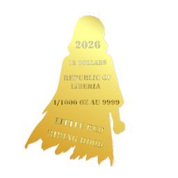 In Stock! 2026 Liberia Little Red Riding Hood Colorized 1/1000 oz Gold Coin in Card