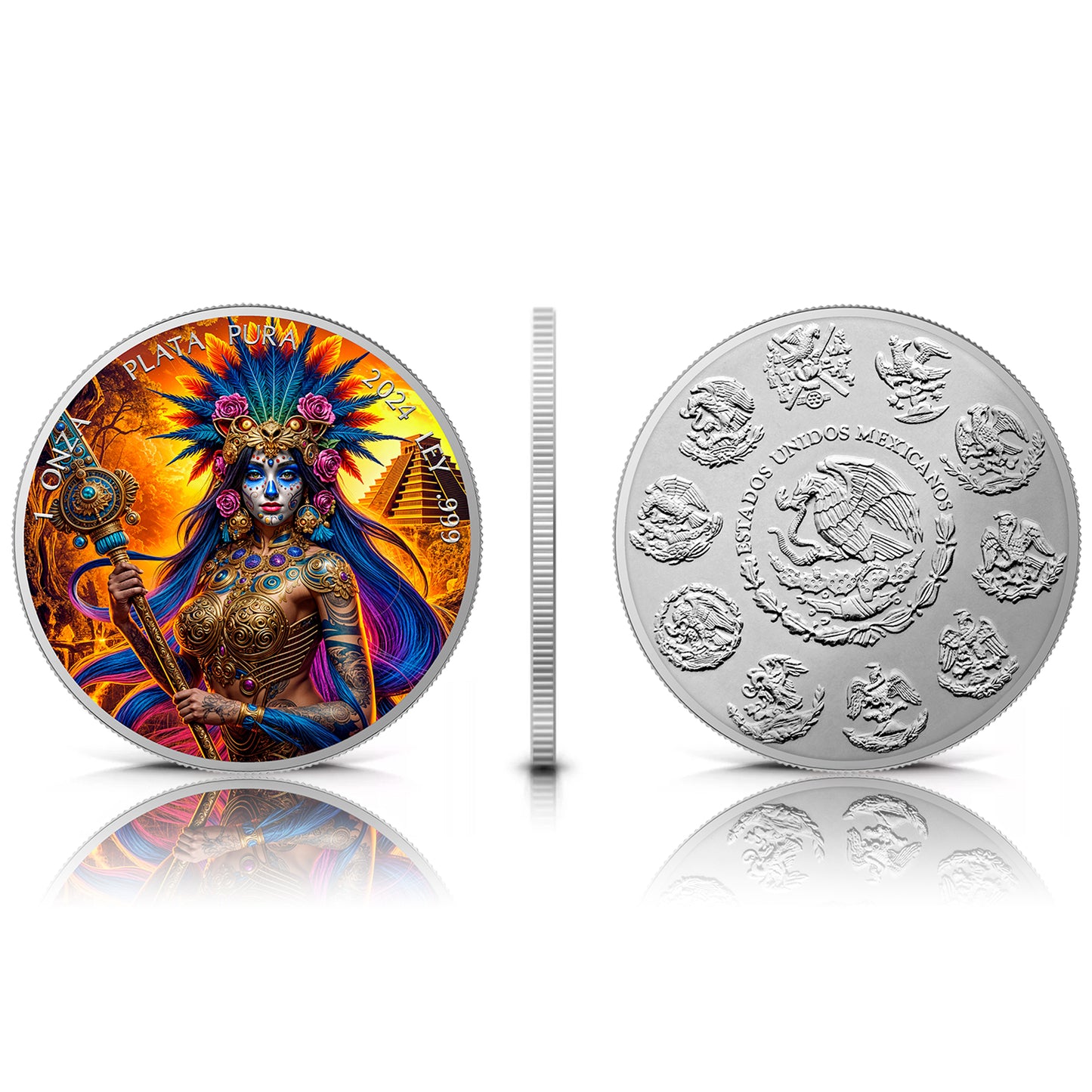 In Stock! 2024 Mexico Libertad Dia de los Muertos Ancient Warrior Edition 1 oz Silver Coin (10/10)