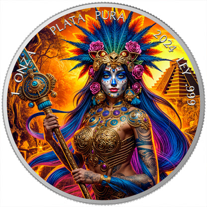 In Stock! 2024 Mexico Libertad Dia de los Muertos Ancient Warrior Edition 1 oz Silver Coin (10/10)