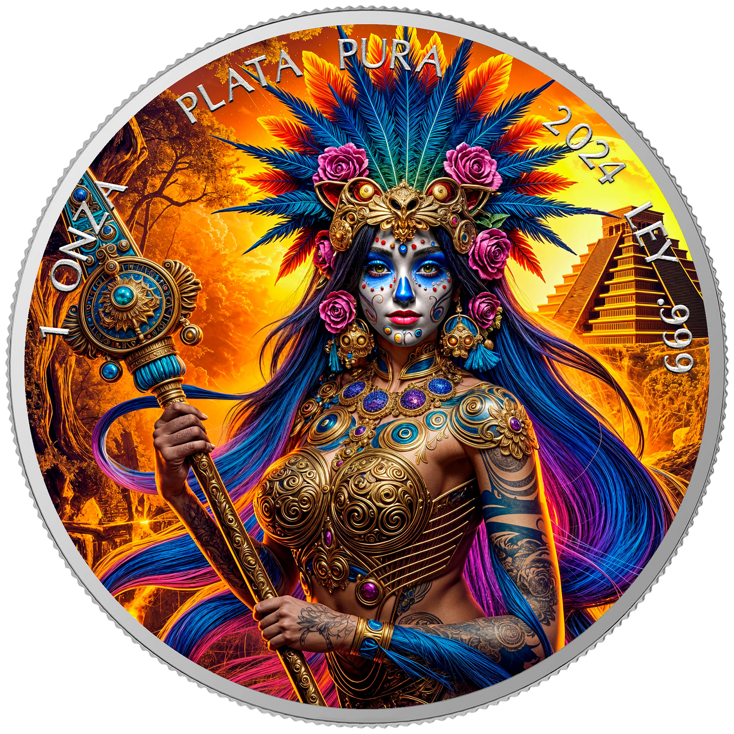 In Stock! 2024 Mexico Libertad Dia de los Muertos Ancient Warrior Edition 1 oz Silver Coin (10/10)