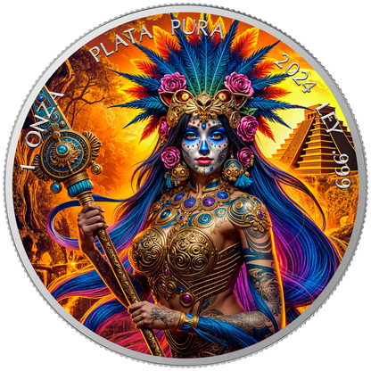 In Stock! 2024 Mexico Libertad Dia de los Muertos Ancient Warrior Edition 1 oz Silver Coin (10/10)