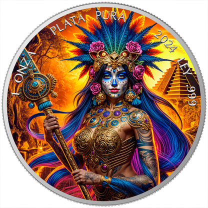 In Stock! 2024 Mexico Libertad Dia de los Muertos Ancient Warrior Edition 1 oz Silver Coin (10/10)