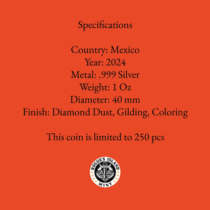In Stock! 2024 Mexico Libertad Orange & Black Diamond Dust Edition 1 oz Silver Coin (09/03)