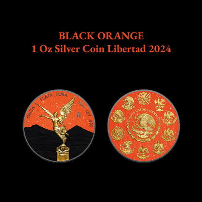 In Stock! 2024 Mexico Libertad Orange & Black Diamond Dust Edition 1 oz Silver Coin (09/03)