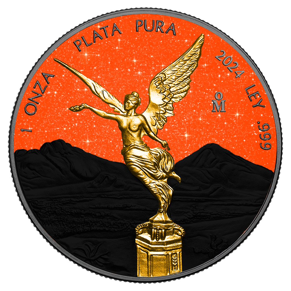 In Stock! 2024 Mexico Libertad Orange & Black Diamond Dust Edition 1 oz Silver Coin (09/03)