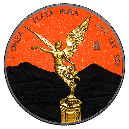 In Stock! 2024 Mexico Libertad Orange & Black Diamond Dust Edition 1 oz Silver Coin (09/03)
