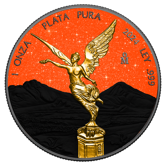 In Stock! 2024 Mexico Libertad Orange & Black Diamond Dust Edition 1 oz Silver Coin (09/03)