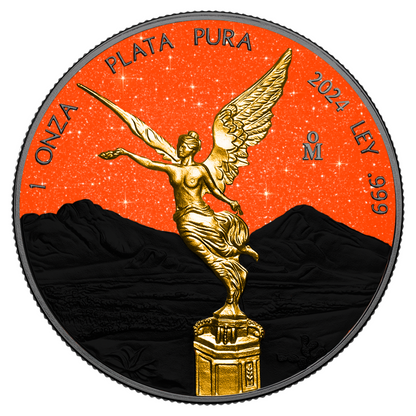 In Stock! 2024 Mexico Libertad Orange & Black Diamond Dust Edition 1 oz Silver Coin (09/03)