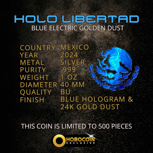 In Stock! 2024 Mexico Libertad Blue Electric Holo Golden Diamond Dust Edition 1 oz Silver Coin (05/16)