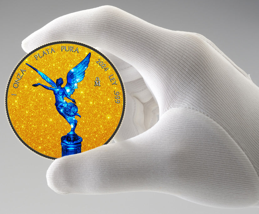 In Stock! 2024 Mexico Libertad Blue Electric Holo Golden Diamond Dust Edition 1 oz Silver Coin (05/16)