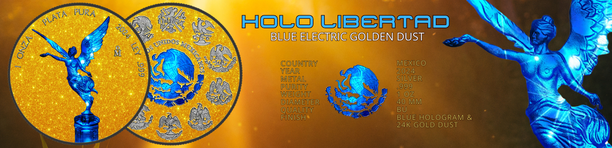 In Stock! 2024 Mexico Libertad Blue Electric Holo Golden Diamond Dust Edition 1 oz Silver Coin (05/16)