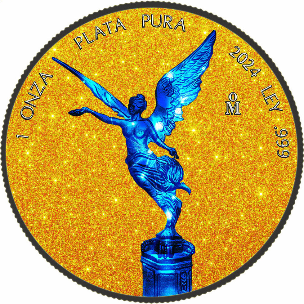In Stock! 2024 Mexico Libertad Blue Electric Holo Golden Diamond Dust Edition 1 oz Silver Coin (05/16)