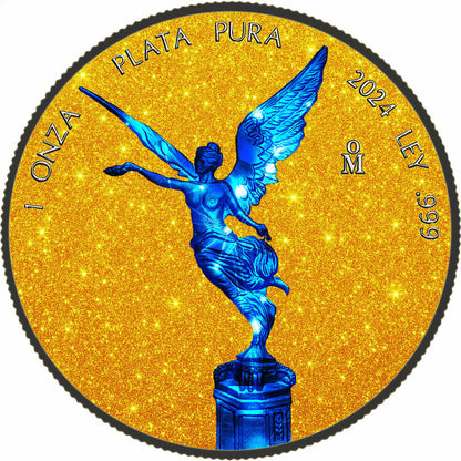 In Stock! 2024 Mexico Libertad Blue Electric Holo Golden Diamond Dust Edition 1 oz Silver Coin (05/16)