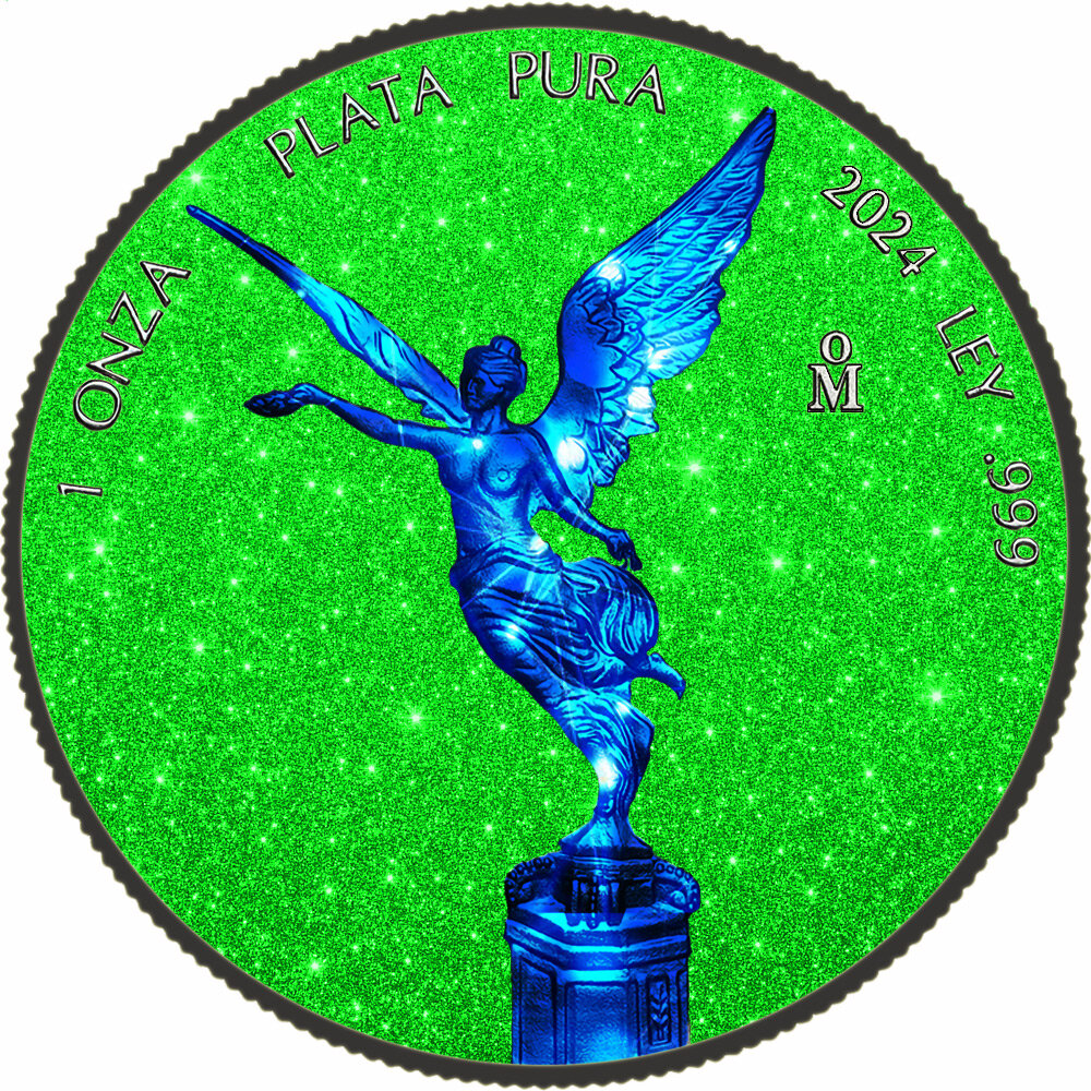 In Stock! 2024 Mexico Libertad Blue Electric Holo Green Dust Edition 1 oz Silver Coin (06/23)