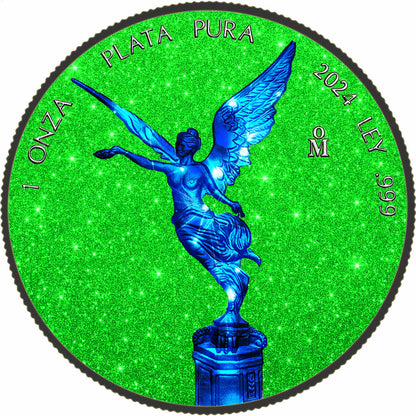 In Stock! 2024 Mexico Libertad Blue Electric Holo Green Dust Edition 1 oz Silver Coin (06/23)