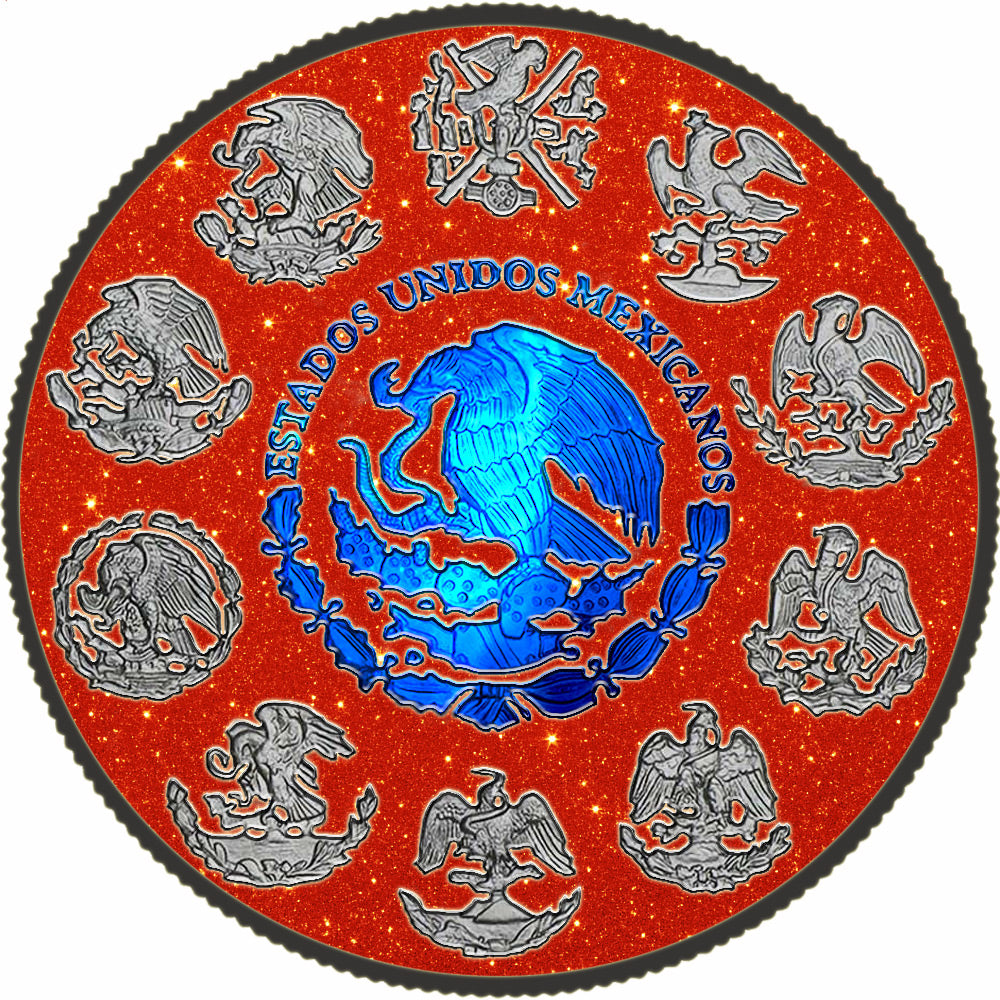 In Stock! 2024 Mexico Libertad Blue Electric Holo Red Glitter Edition 1 oz Silver Coin (08/26)