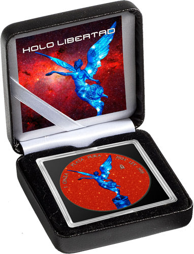 In Stock! 2024 Mexico Libertad Blue Electric Holo Red Glitter Edition 1 oz Silver Coin (08/26)