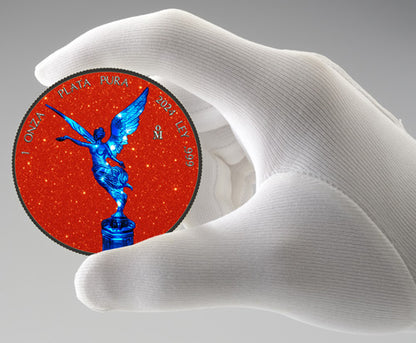 In Stock! 2024 Mexico Libertad Blue Electric Holo Red Glitter Edition 1 oz Silver Coin (08/26)