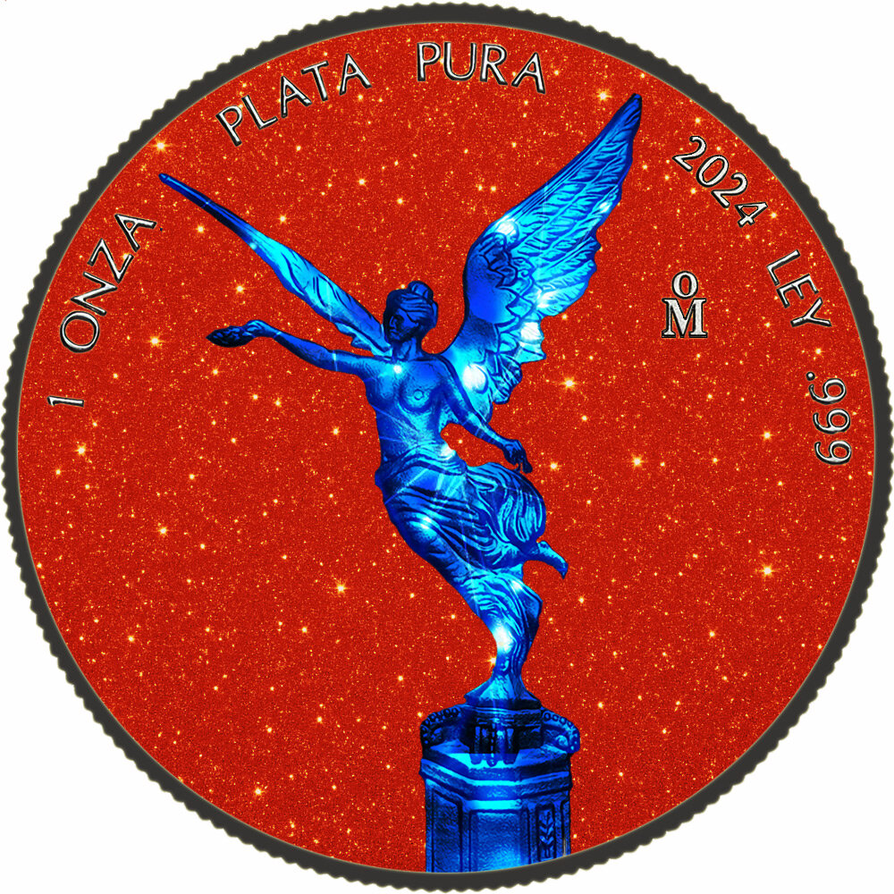 In Stock! 2024 Mexico Libertad Blue Electric Holo Red Glitter Edition 1 oz Silver Coin (08/26)