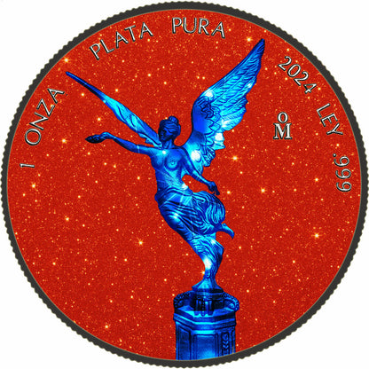 In Stock! 2024 Mexico Libertad Blue Electric Holo Red Glitter Edition 1 oz Silver Coin (08/26)