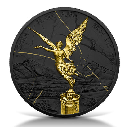 2024 Mexico Libertad Black & Gold Marble Edition 1 oz Silver Coin
