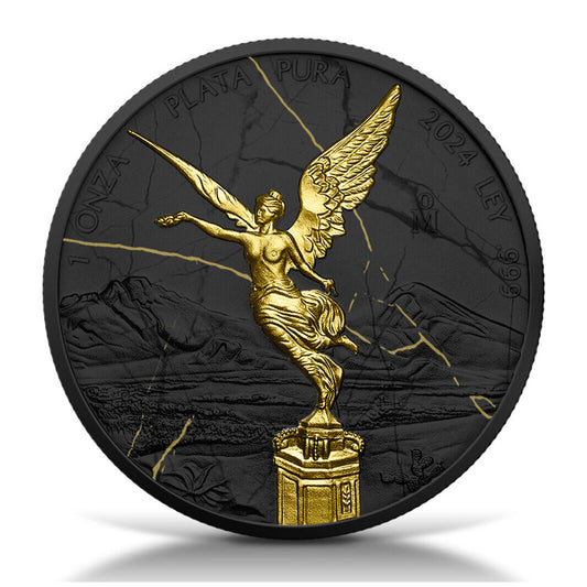 2024 Mexico Libertad Black & Gold Marble Edition 1 oz Silver Coin
