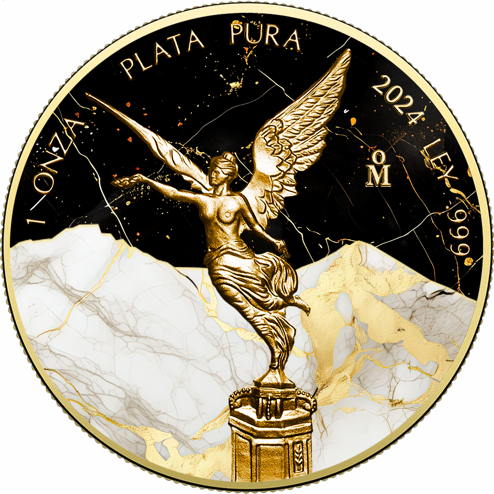 In Stock! 2024 Mexico Libertad Black & White Golden Marble Edition 1 oz Silver Coin (03/28)