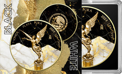 In Stock! 2024 Mexico Libertad Black & White Golden Marble Edition 1 oz Silver Coin (03/28)