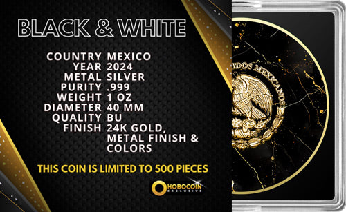 In Stock! 2024 Mexico Libertad Black & White Golden Marble Edition 1 oz Silver Coin (03/28)
