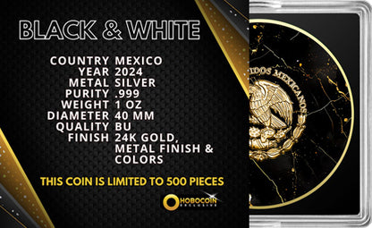 In Stock! 2024 Mexico Libertad Black & White Golden Marble Edition 1 oz Silver Coin (03/28)
