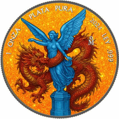 In Stock! 2024 Mexico Libertad Chinese Red Dragon Diamond Dust Edition 1 oz Silver Coin (06/18)