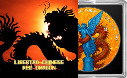 In Stock! 2024 Mexico Libertad Chinese Red Dragon Diamond Dust Edition 1 oz Silver Coin (06/18)
