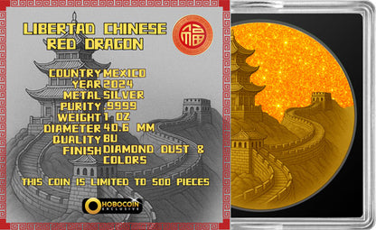 In Stock! 2024 Mexico Libertad Chinese Red Dragon Diamond Dust Edition 1 oz Silver Coin (06/18)
