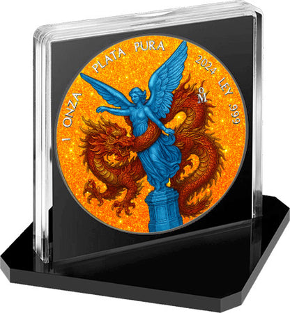 In Stock! 2024 Mexico Libertad Chinese Red Dragon Diamond Dust Edition 1 oz Silver Coin (06/18)