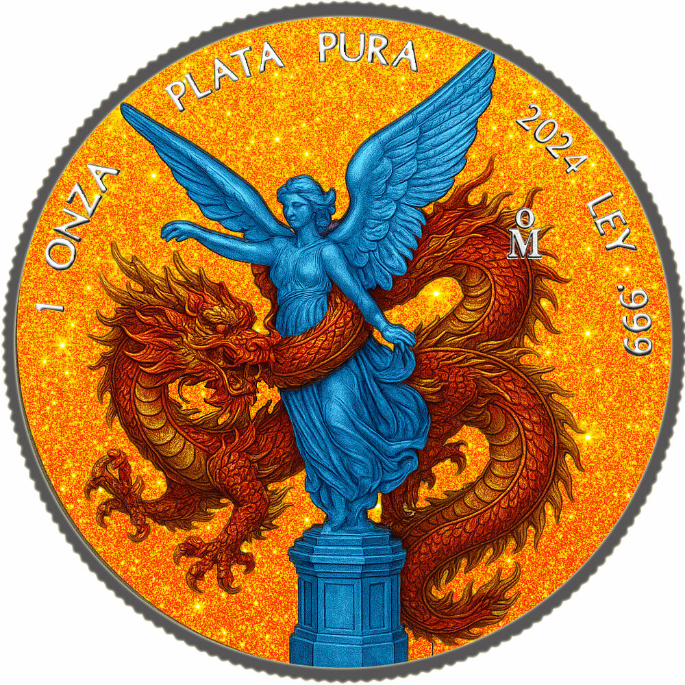 In Stock! 2024 Mexico Libertad Chinese Red Dragon Diamond Dust Edition 1 oz Silver Coin (06/18)