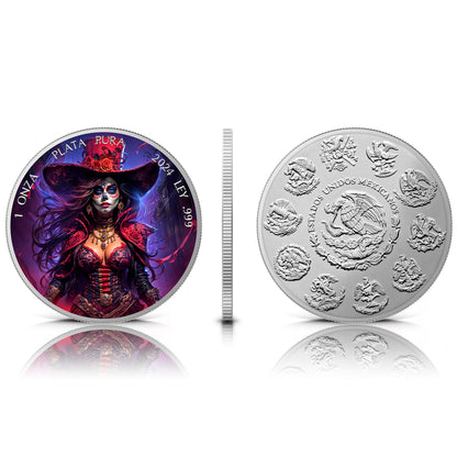 In Stock! 2024 Mexico Libertad Dia De Los Muertos Burlesque Edition 1 oz Silver Coin (11/7)