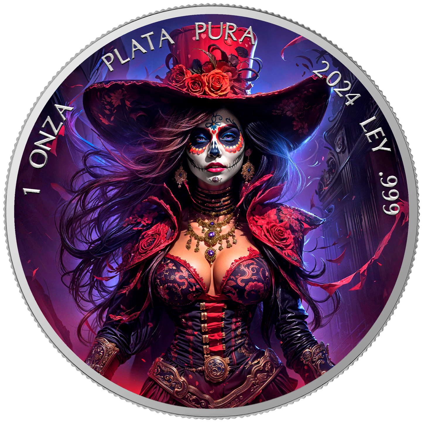 In Stock! 2024 Mexico Libertad Dia De Los Muertos Burlesque Edition 1 oz Silver Coin (11/7)