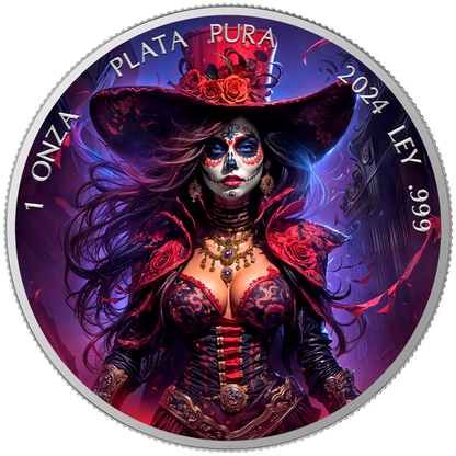 In Stock! 2024 Mexico Libertad Dia De Los Muertos Burlesque Edition 1 oz Silver Coin (11/7)