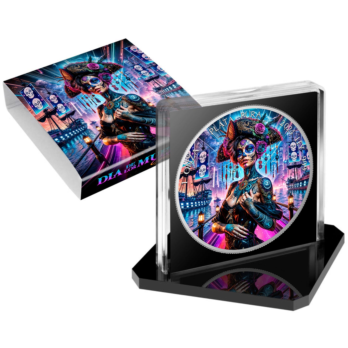 In Stock! 2024 Mexico Libertad Dia de los Muertos Cyberpunk Corsair Edition 1 oz Silver Coin (10/03)