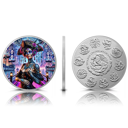 In Stock! 2024 Mexico Libertad Dia de los Muertos Cyberpunk Corsair Edition 1 oz Silver Coin (10/03)