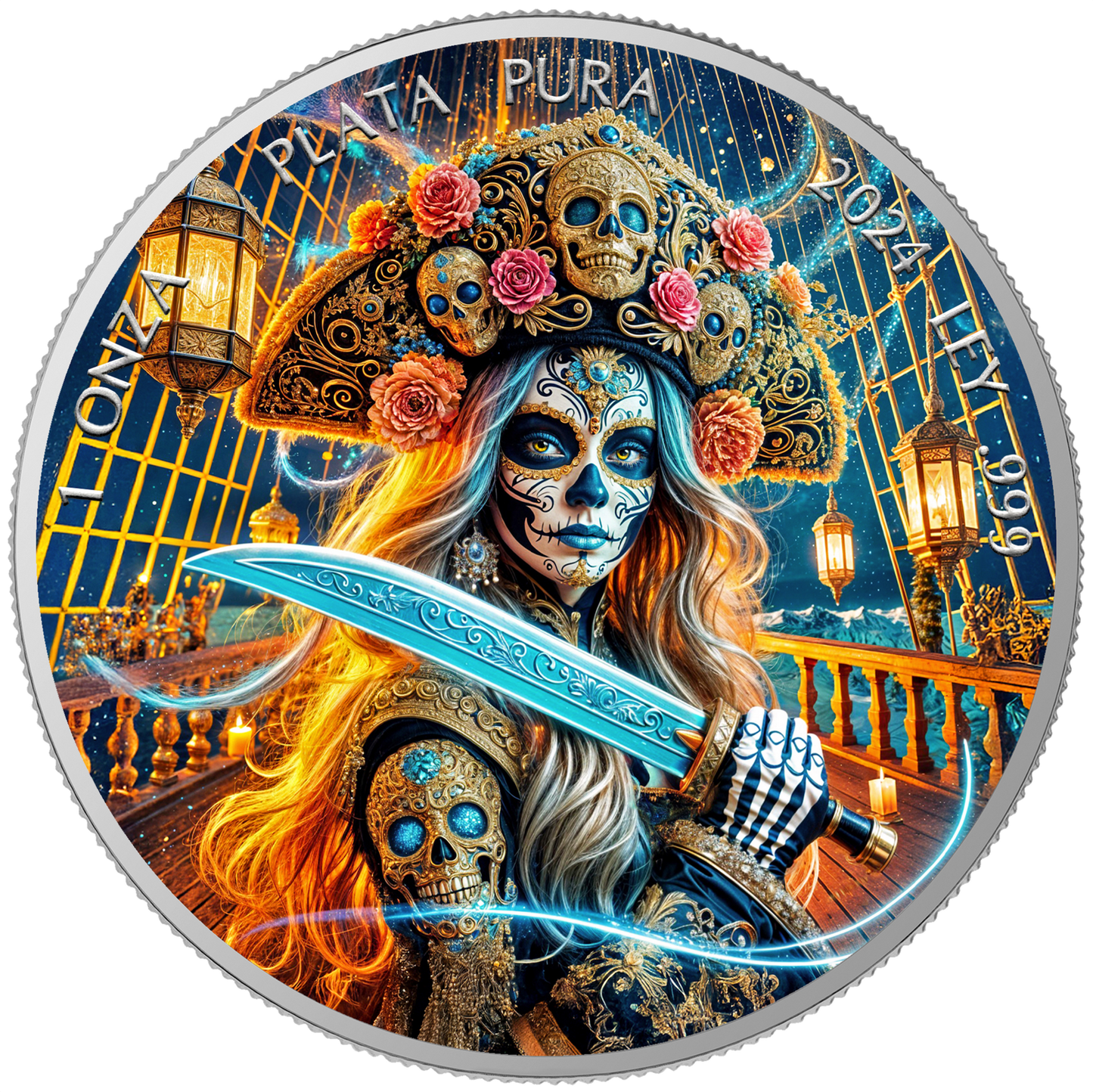 In Stock! 2024 Mexico Libertad Dia de los Muertos Corsair Edition 1 oz Silver Coin