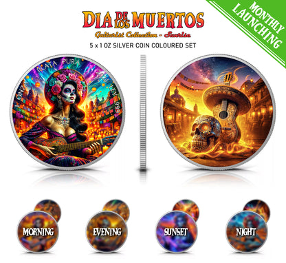 In Stock! 2024 Mexico Libertad Dia de los Muertos Guitarist Sunrise Edition 1 oz Silver Coin