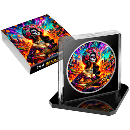 In Stock! 2024 Mexico Libertad Dia de los Muertos Guitarist Sunrise Edition 1 oz Silver Coin