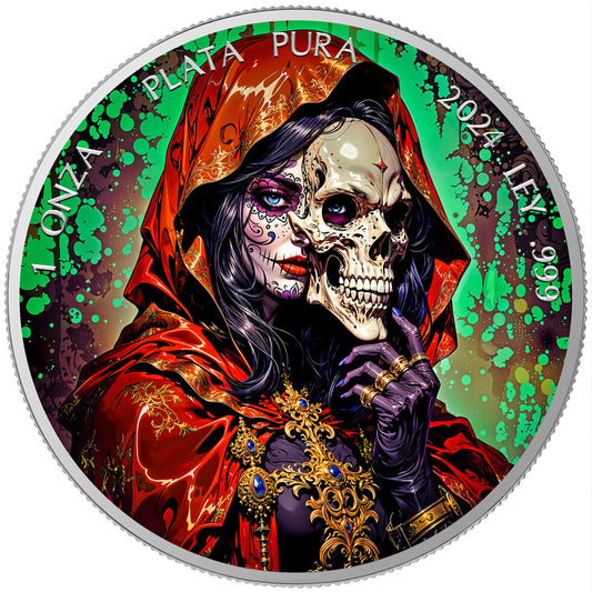 In Stock! 2024 Mexico Libertad Dia De Los Muertos Santa Muerte Edition 1 oz Silver Coin (09/26)