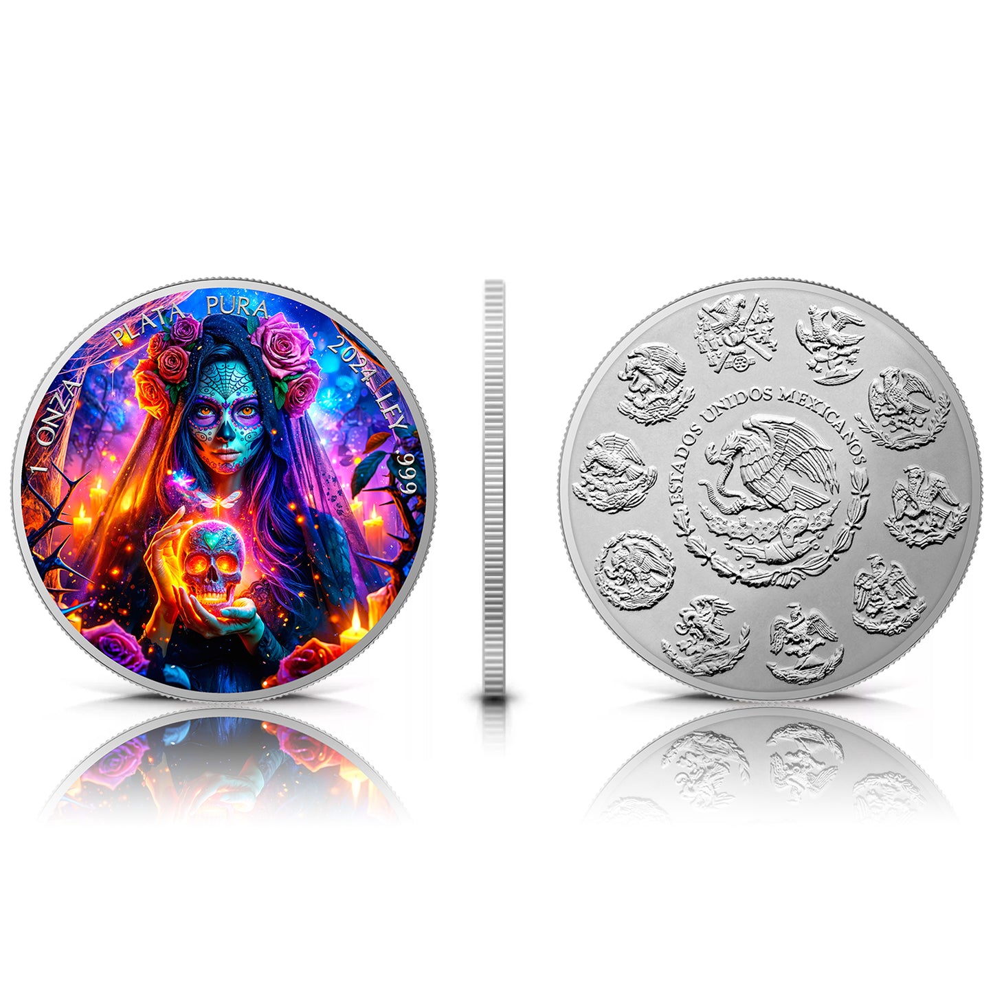 In Stock! 2024 Mexico Libertad Dia de los Muertos Thorns Edition 1 oz Silver Coin (09/05)