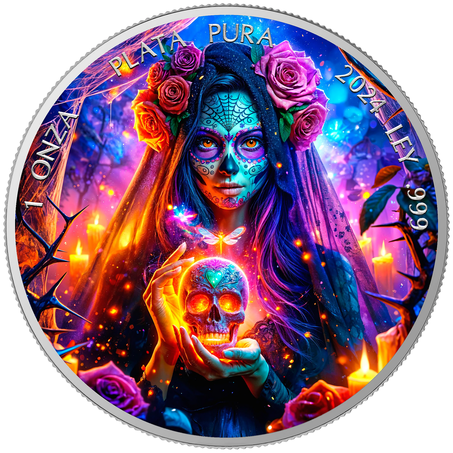 In Stock! 2024 Mexico Libertad Dia de los Muertos Thorns Edition 1 oz Silver Coin (09/05)