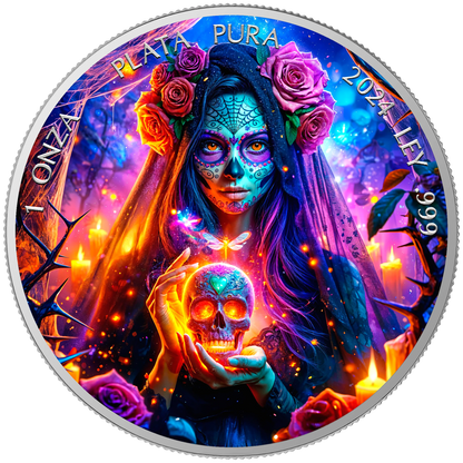 In Stock! 2024 Mexico Libertad Dia de los Muertos Thorns Edition 1 oz Silver Coin (09/05)