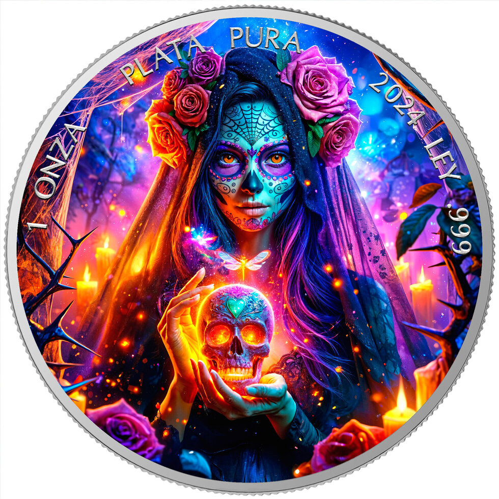 In Stock! 2024 Mexico Libertad Dia de los Muertos Thorns Edition 1 oz Silver Coin (09/05)